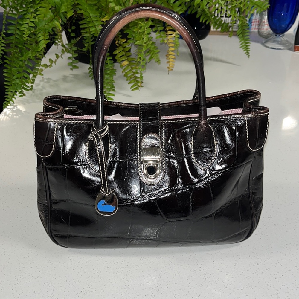 Dooney & Bourke Black Satchel Bag Synthetic Crocodile Pattern. Pre-loved.